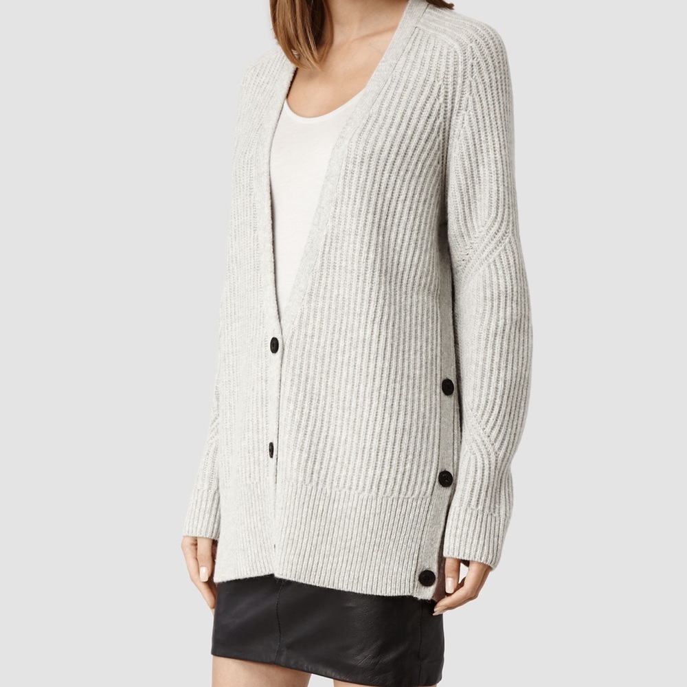 All Saints Quinta light gray button cardigan M